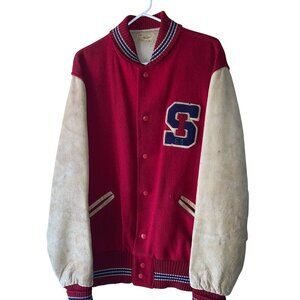 H L Whiting Los Angeles Vintage 1960s Mens Jacket Size XL Red Varsity Pockets